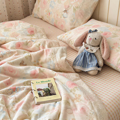 Cream Lace Bunny Cotton Bedding Set