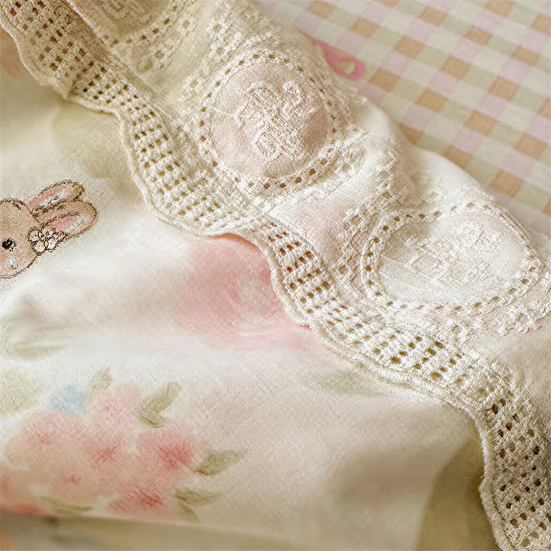 Cream Lace Bunny Cotton Bedding Set