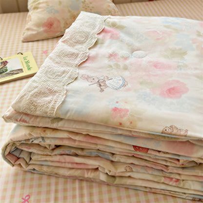 Cream Lace Bunny Cotton Bedding Set