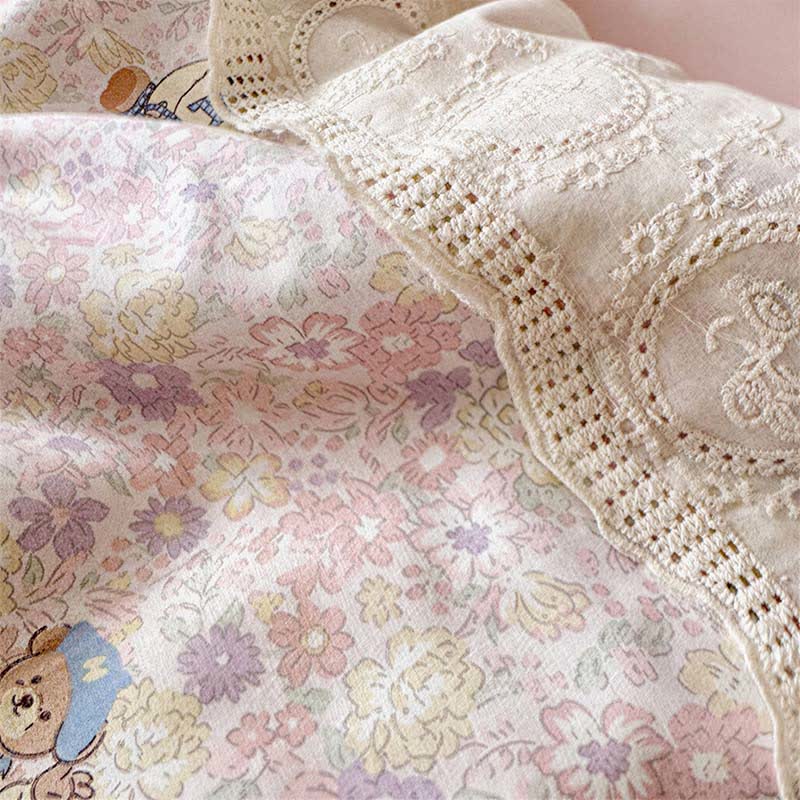 Pink Lace Bear Cotton Bedding Set