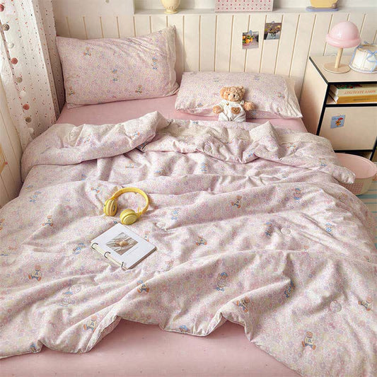 Pink Lace Bear Cotton Bedding Set