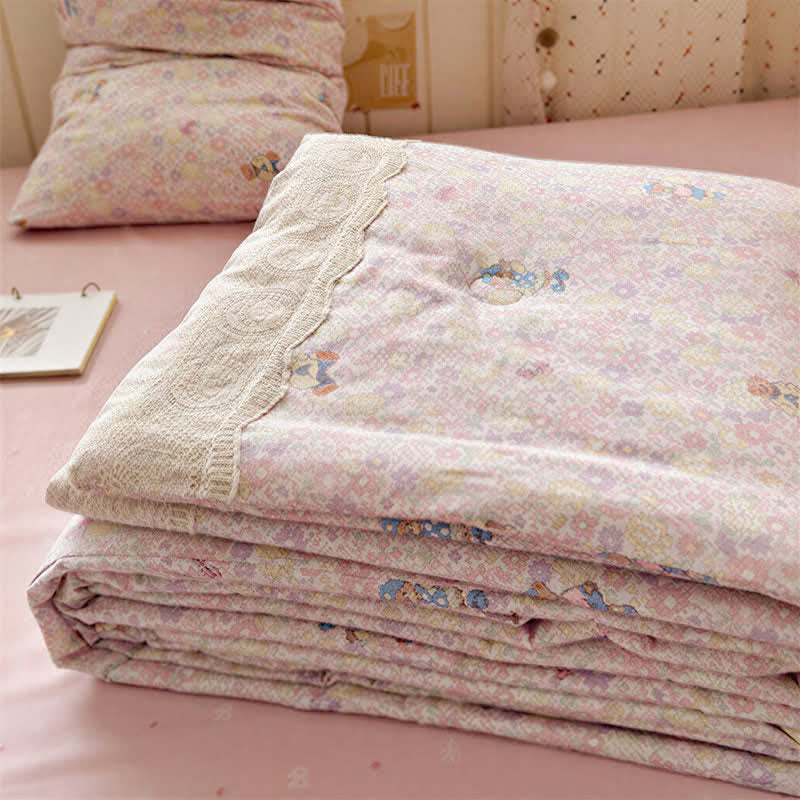 Pink Lace Bear Cotton Bedding Set