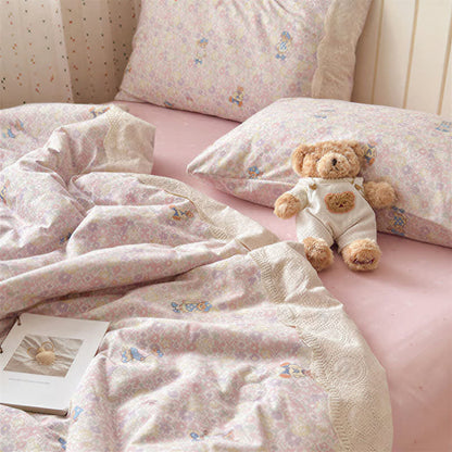 Pink Lace Bear Cotton Bedding Set