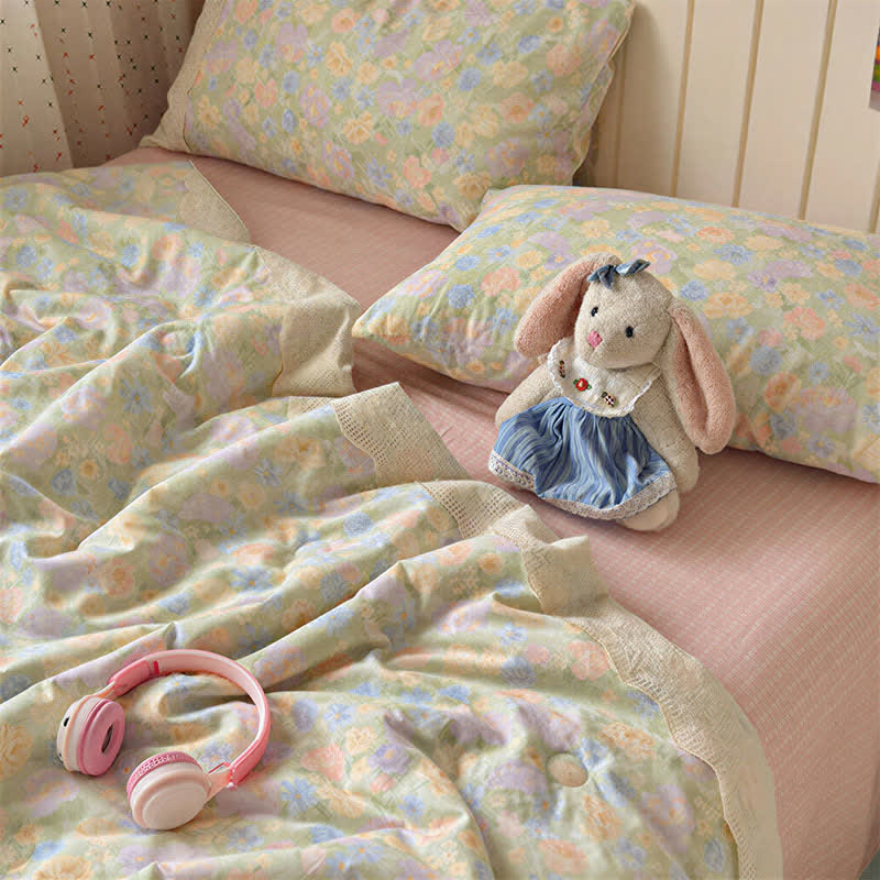 Lace Greenery Cotton Bedding Set