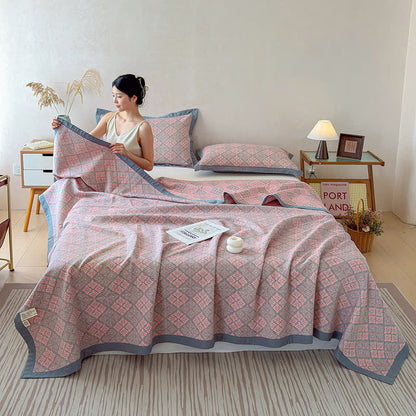 Cotton Gauze Yarn-Dyed Reversible Bedspread Quilt