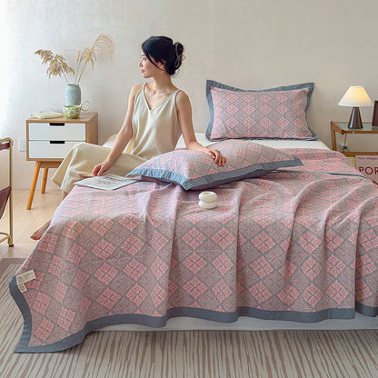 Cotton Gauze Yarn-Dyed Reversible Bedspread Quilt