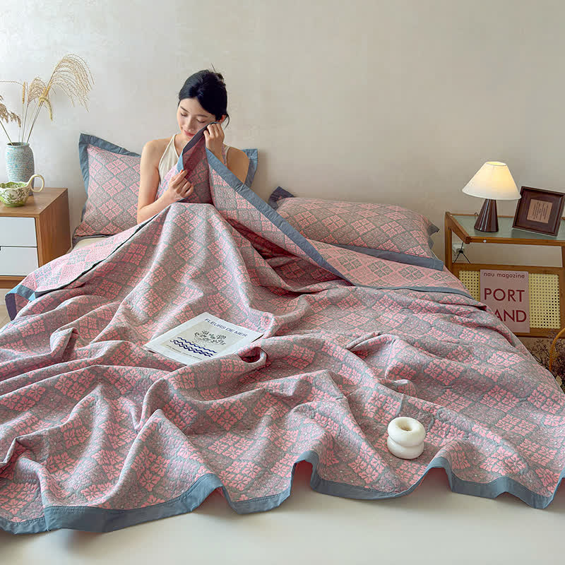 Cotton Gauze Yarn-Dyed Reversible Bedspread Quilt