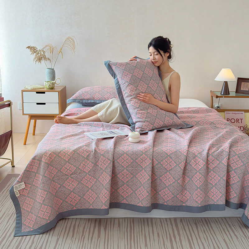 Cotton Gauze Yarn-Dyed Reversible Bedspread Quilt