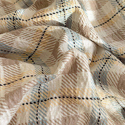 Brown Plaid Ruffle Lace Summer Bedding Set