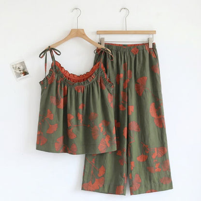 Elegant Ginkgo Cami Cotton Pajama Set
