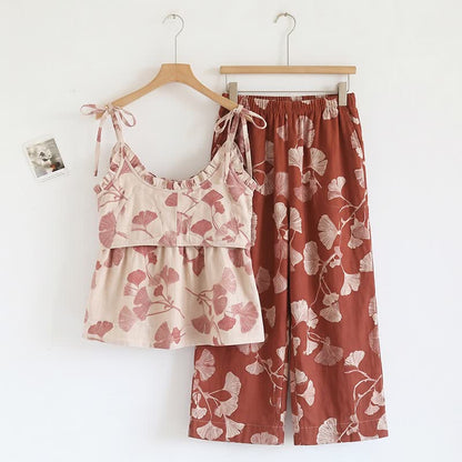 Elegant Ginkgo Cami Cotton Pajama Set