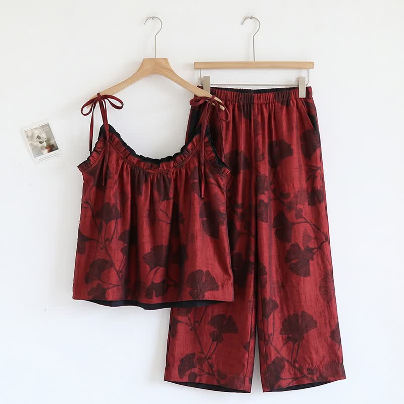 Elegant Ginkgo Cami Cotton Pajama Set