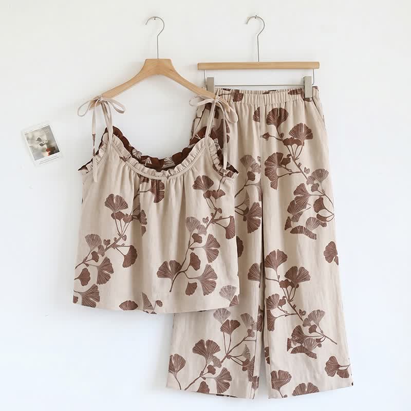Elegant Ginkgo Cami Cotton Pajama Set