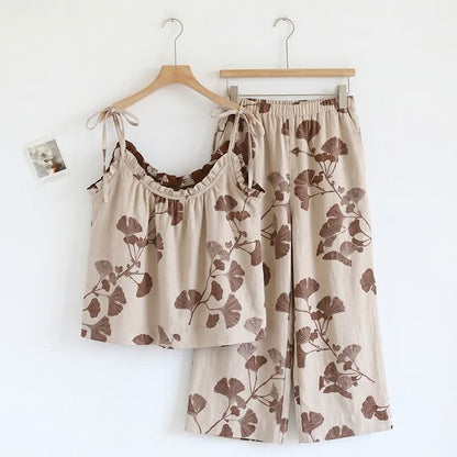 Elegant Ginkgo Cami Cotton Pajama Set