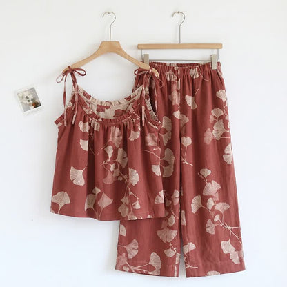 Elegant Ginkgo Cami Cotton Pajama Set