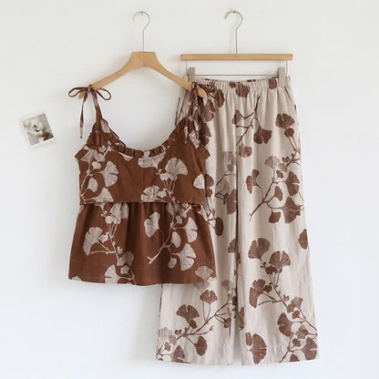 Elegant Ginkgo Cami Cotton Pajama Set