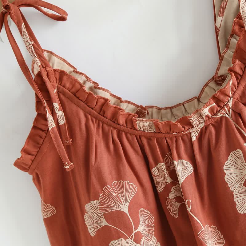 Elegant Ginkgo Cami Cotton Pajama Set