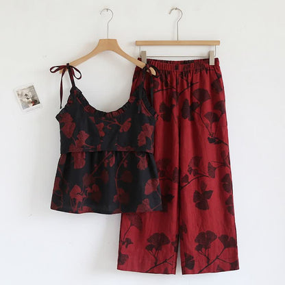 Elegant Ginkgo Cami Cotton Pajama Set
