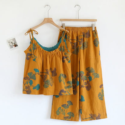 Elegant Ginkgo Cami Cotton Pajama Set