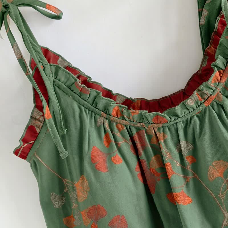 Ginkgo Leaf Cami Ruffled Pajama Set