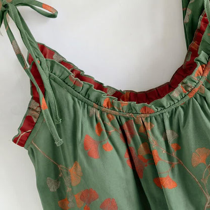 Ginkgo Leaf Cami Ruffled Pajama Set