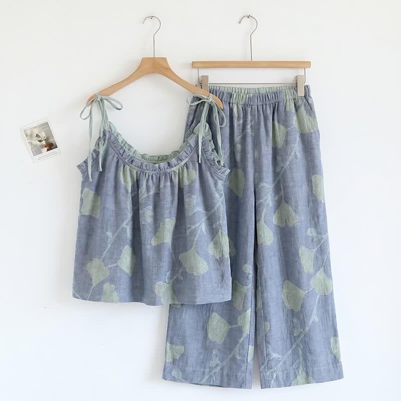 Ginkgo Leaf Cami Ruffled Pajama Set