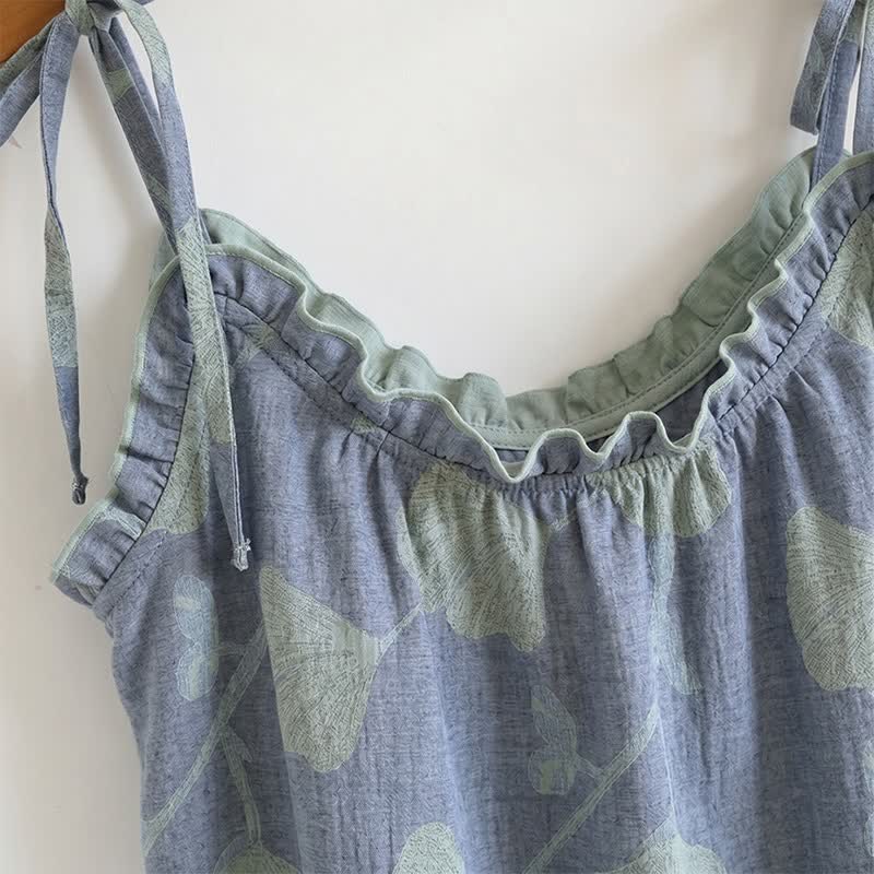 Ginkgo Leaf Cami Ruffled Pajama Set