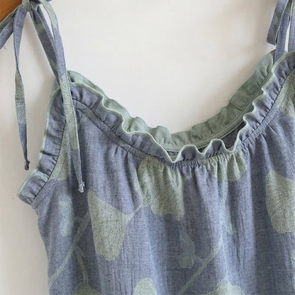 Ginkgo Leaf Cami Ruffled Pajama Set