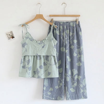 Ginkgo Leaf Cami Ruffled Pajama Set