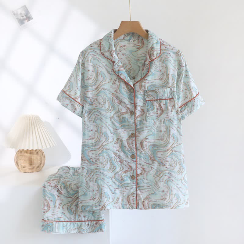 Abstract Print Cotton Gauze Lounge Set