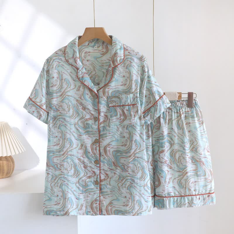 Abstract Print Cotton Gauze Lounge Set