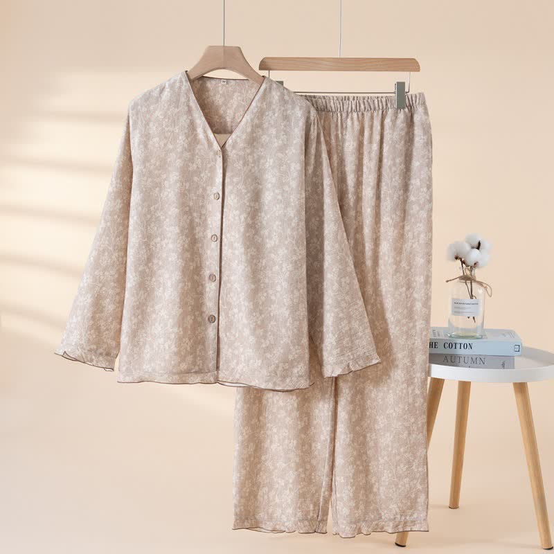 Soft Floral Cotton Button Front Pajamas