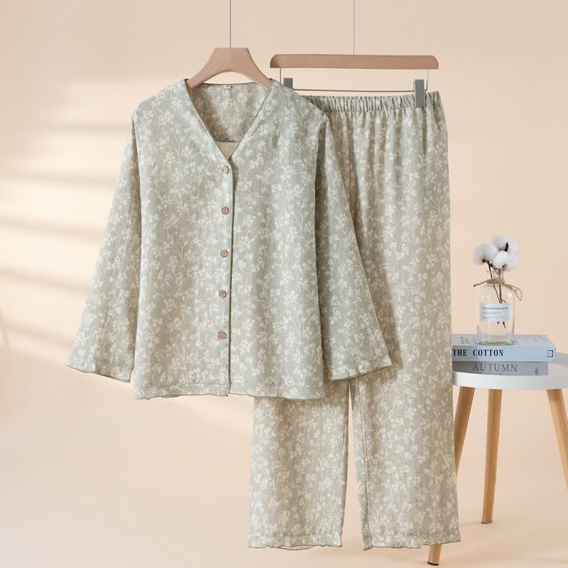 Soft Floral Cotton Button Front Pajamas