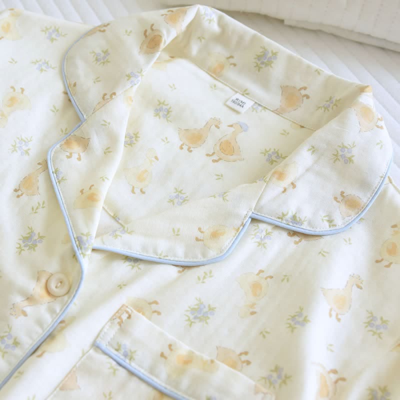 Cotton Duck Print Three Piece Loungewear