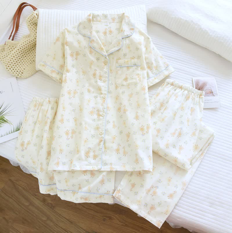 Cotton Duck Print Three Piece Loungewear