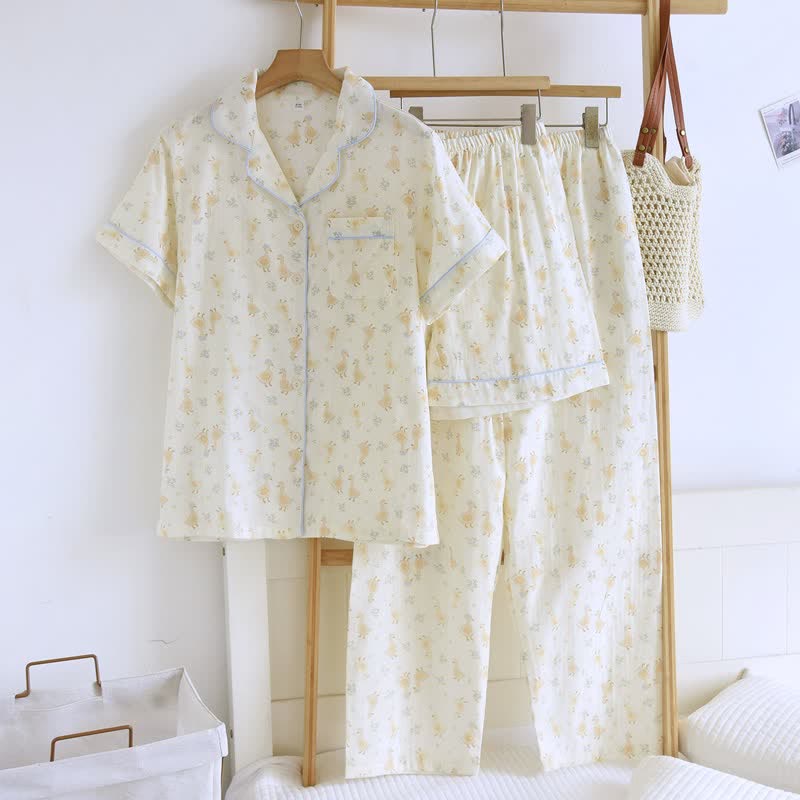 Cotton Duck Print Three Piece Loungewear