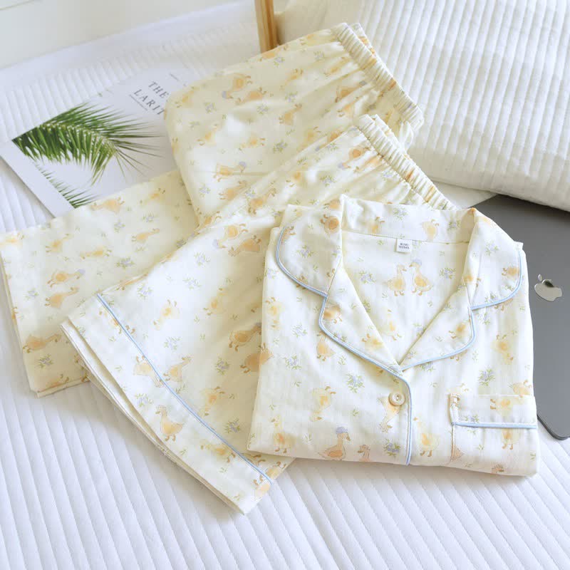 Cotton Duck Print Three Piece Loungewear