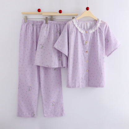 Purple Bunny & Floral Cotton Loungewear Set(3PCS)