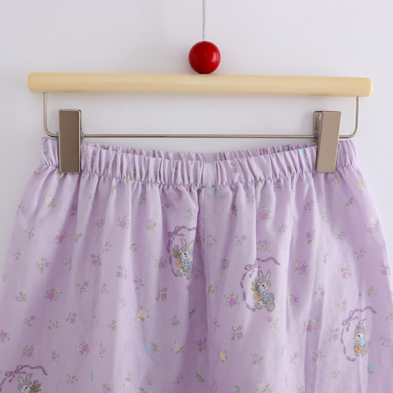 Purple Bunny & Floral Cotton Loungewear Set(3PCS)