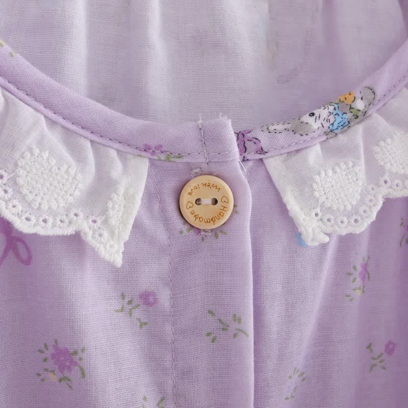 Purple Bunny & Floral Cotton Loungewear Set(3PCS)