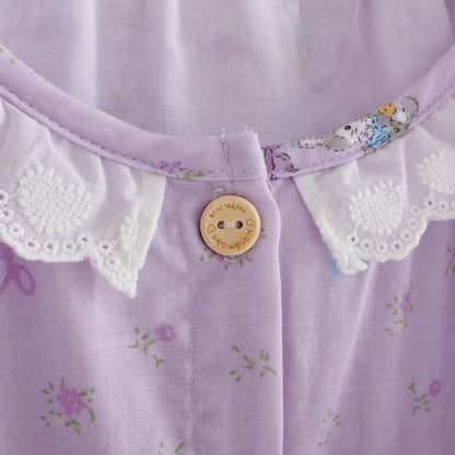 Purple Bunny & Floral Cotton Loungewear Set(3PCS)