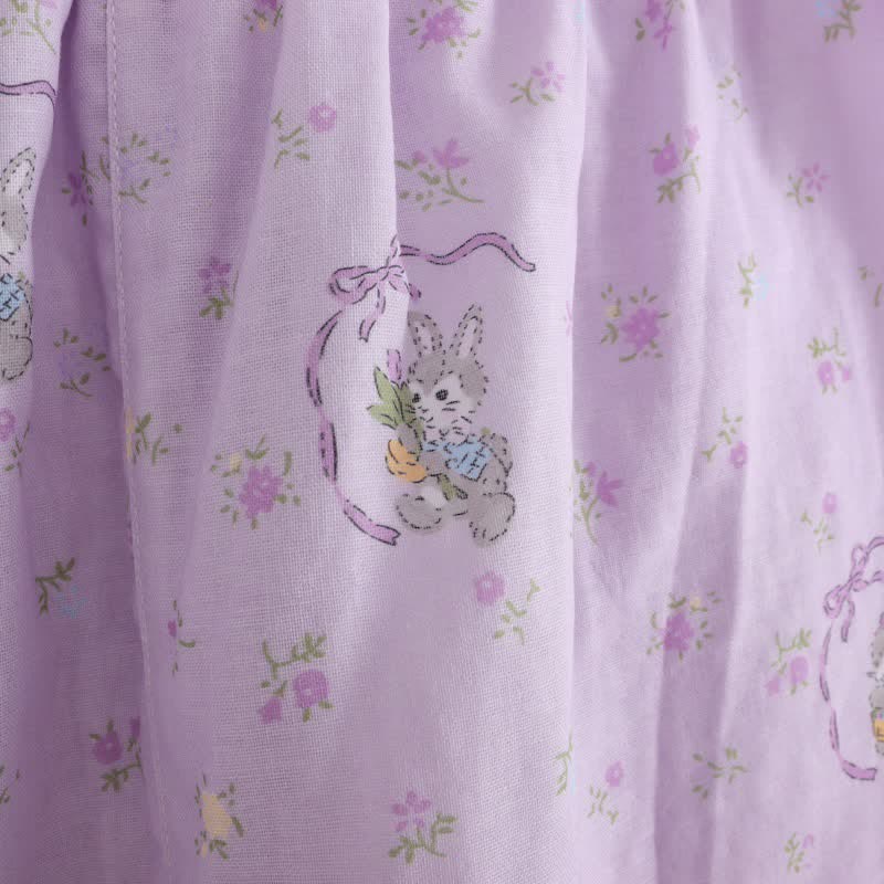 Purple Bunny & Floral Cotton Loungewear Set(3PCS)