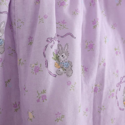 Purple Bunny & Floral Cotton Loungewear Set(3PCS)