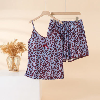 Blue Leopard Print Cami Loungewear Set