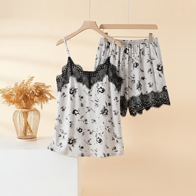 Romantic Floral Lace Cami Pajama Set