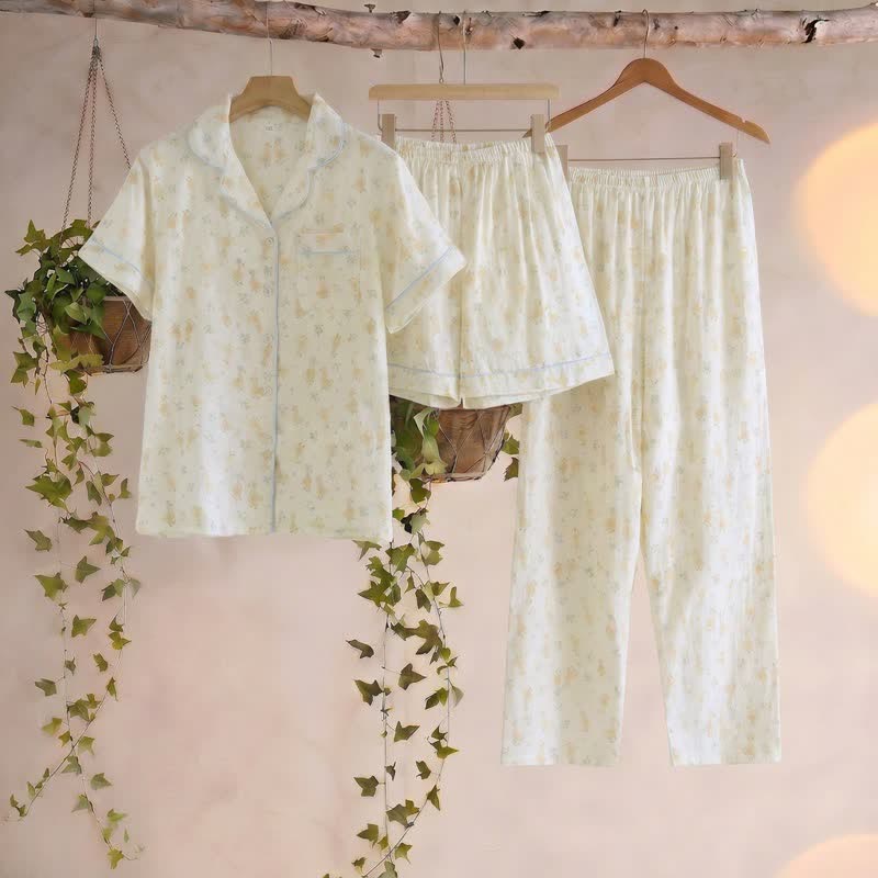 Cotton Duck Print Three Piece Loungewear