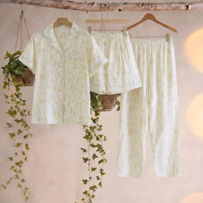 Cotton Duck Print Three Piece Loungewear
