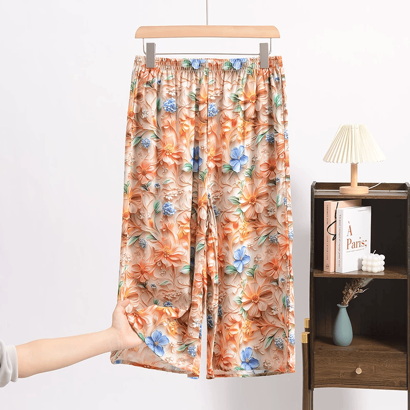 Vintage Botanical Print Cropped Pajama Pants