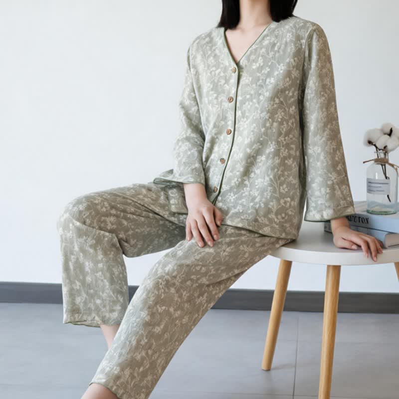 Soft Floral Cotton Button Front Pajamas