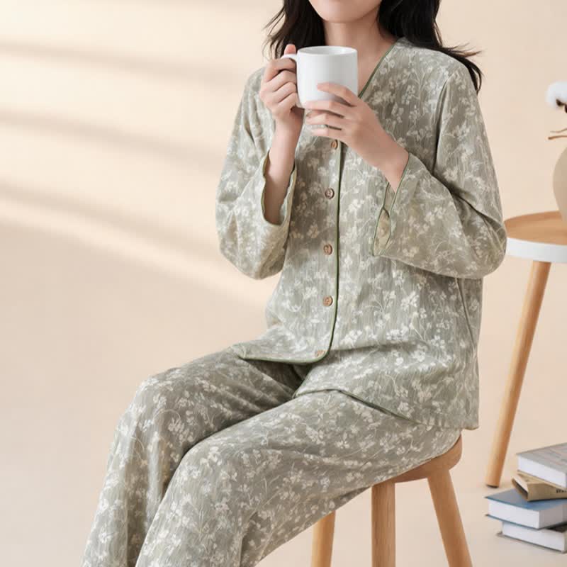 Soft Floral Cotton Button Front Pajamas